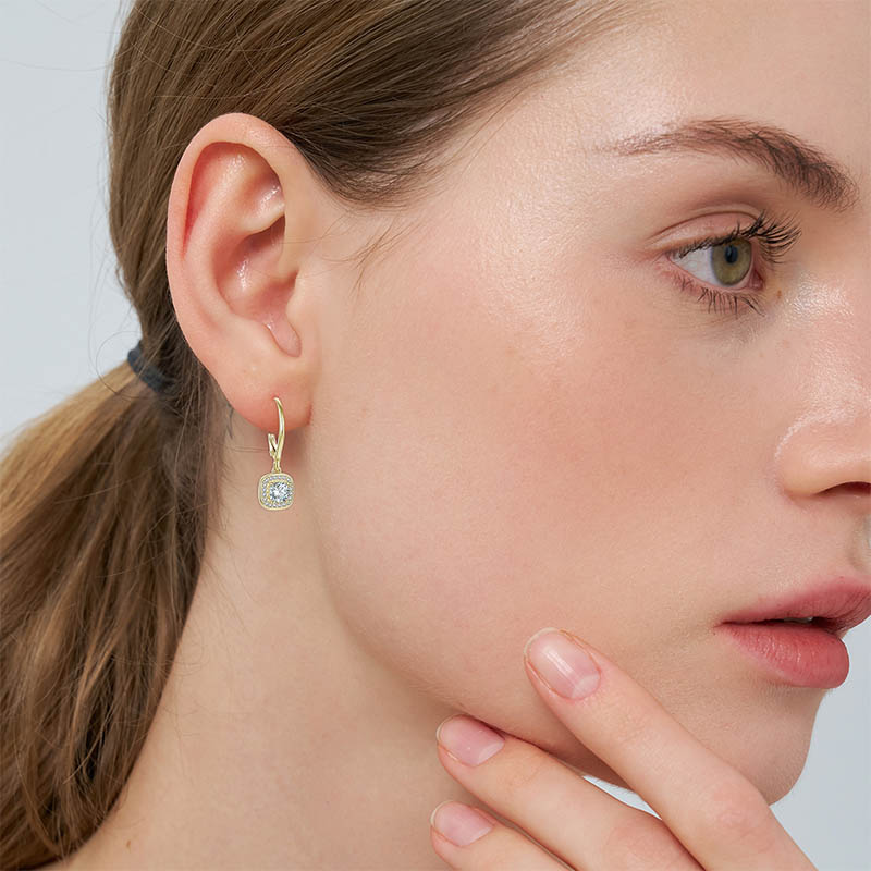 0.8CT Moissanite Hoop Earrings for Women Cushion Cut Blue Color VVS1 Clarity Dangle Drop Huggie Earrings S925 Sterling Silver with 9K Gold Plated Hypoallergenic Square Earrings Ideal Gift for Her