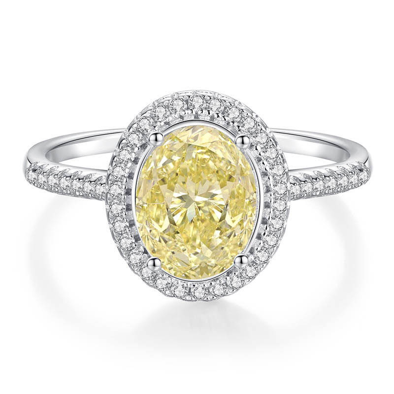 2.35 CT Yellow Moissanite Halo Ring Oval Cut Moissanite Engagement Rings for Women, 925 Sterling Silver 18K White Gold plated