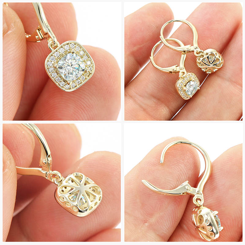 0.8CT Moissanite Hoop Earrings for Women Cushion Cut Blue Color VVS1 Clarity Dangle Drop Huggie Earrings S925 Sterling Silver with 9K Gold Plated Hypoallergenic Square Earrings Ideal Gift for Her