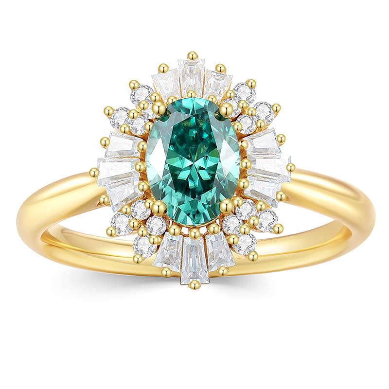 1.5CT Moissanite Engagement Ring for Women VVS1 Clarity Green Oval Cut Halo Moissanite Wedding Ring S925 Sterling Silver with 9K