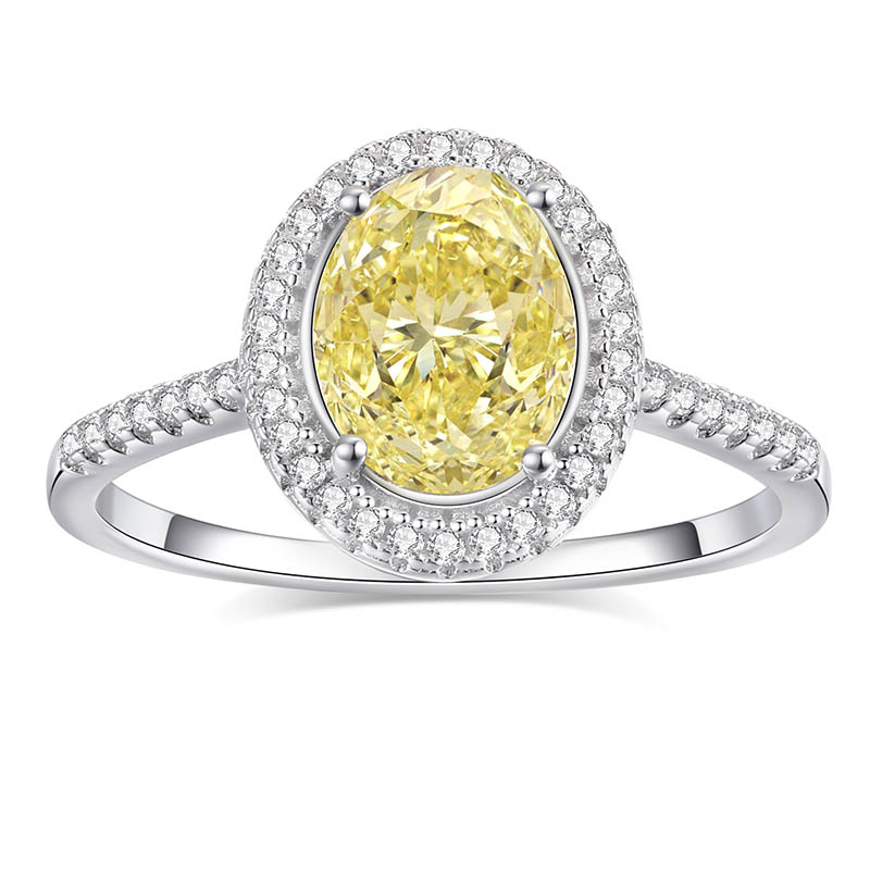 2.35 CT Yellow Moissanite Halo Ring Oval Cut Moissanite Engagement Rings for Women, 925 Sterling Silver 18K White Gold plated