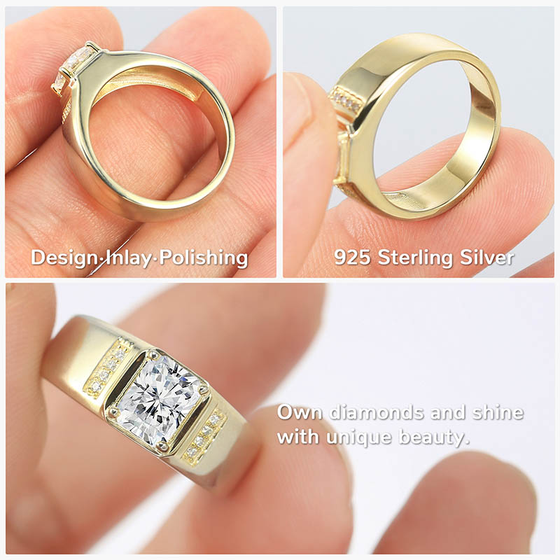 2CT Radiant Cut Moissanite Engagement Ring D Color VVS1 Clarity Solitaire Moissanite Wedding Band S925 Sterling Silver 9K Gold