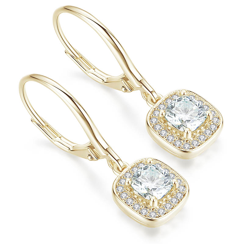 0.8CT Moissanite Hoop Earrings for Women Cushion Cut Blue Color VVS1 Clarity Dangle Drop Huggie Earrings S925 Sterling Silver with 9K Gold Plated Hypoallergenic Square Earrings Ideal Gift for Her