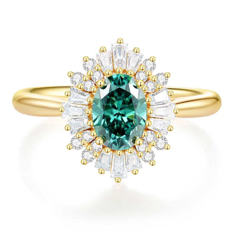 1.5CT Moissanite Engagement Ring for Women VVS1 Clarity Green Oval Cut Halo Moissanite Wedding Ring S925 Sterling Silver with 9K