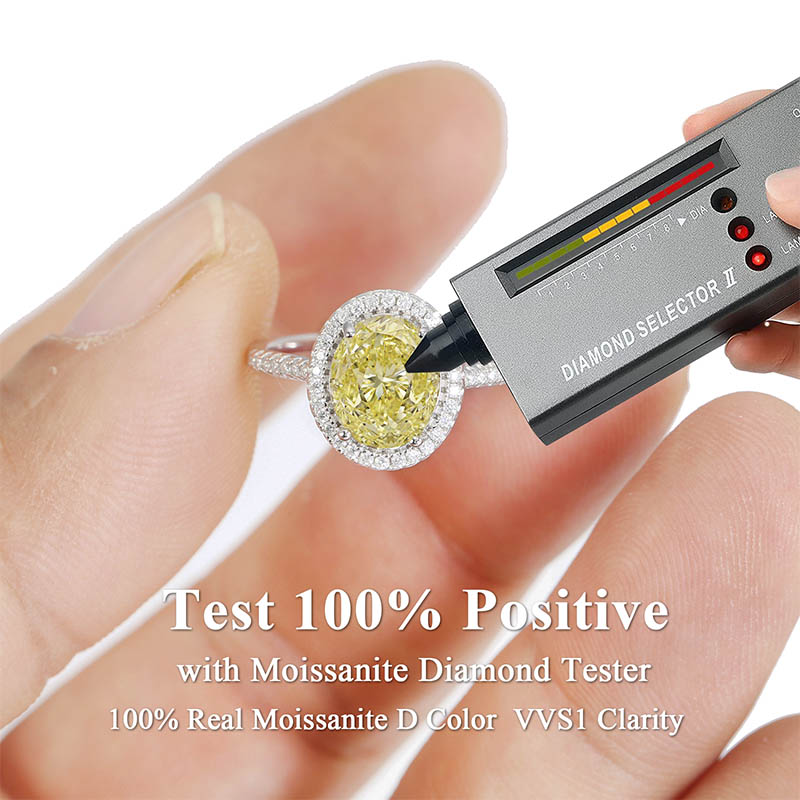 2.35 CT Yellow Moissanite Halo Ring Oval Cut Moissanite Engagement Rings for Women, 925 Sterling Silver 18K White Gold plated