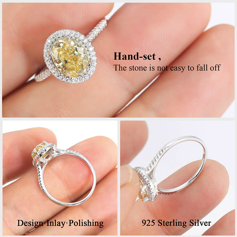 2.35 CT Yellow Moissanite Halo Ring Oval Cut Moissanite Engagement Rings for Women, 925 Sterling Silver 18K White Gold plated