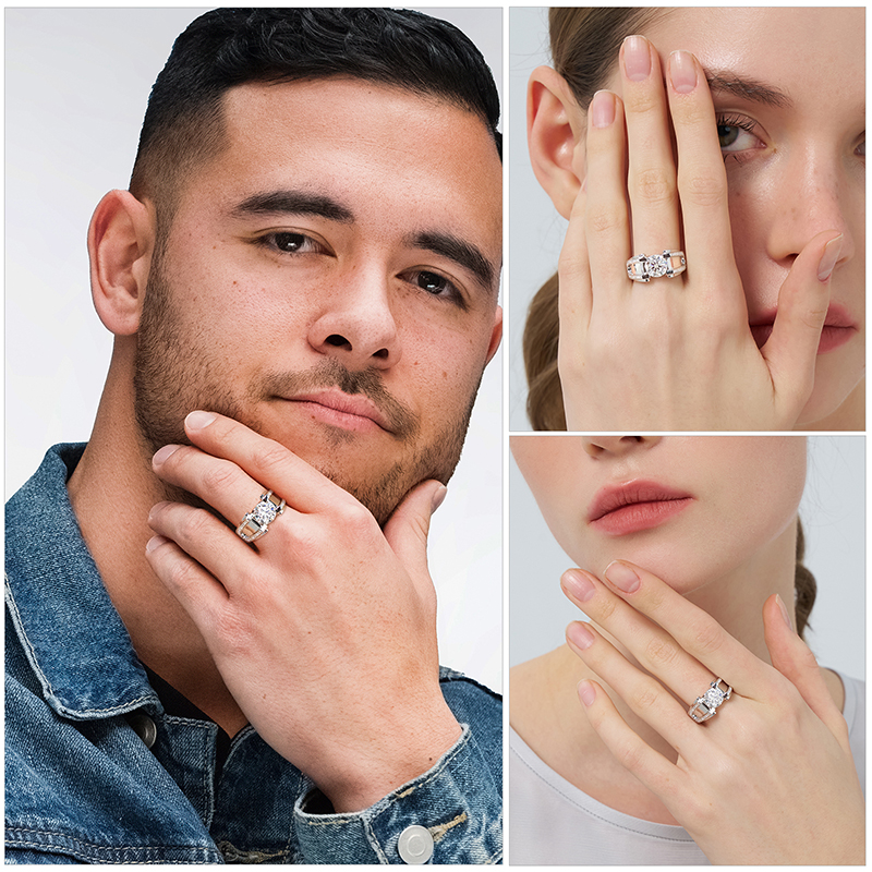 1.5CT Moissanite Engagement Ring S925 Sterling Silver with 18K White Gold Plated D Color VVS1 Clarity Round Cut Vintage Wedding