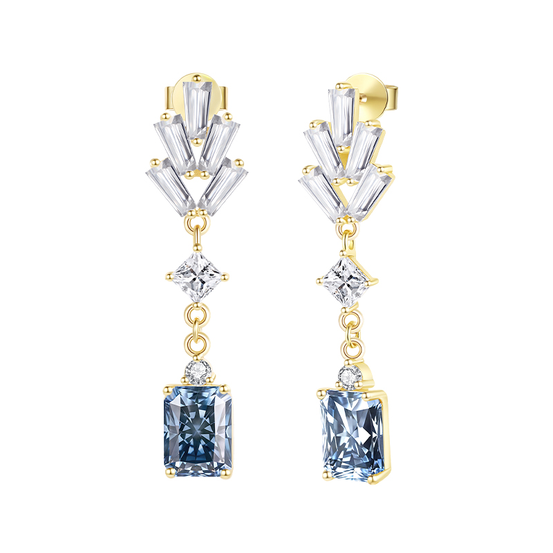 5.2CT Moissanite Dangle Drop Earrings for Women Radiant Cut Fancy Light Blue Color VVS1 Clarity Earrings S925 Sterling Silver with 9K Gold Plated Hypoallergenic Square Jewelry Ideal Gift for Her
