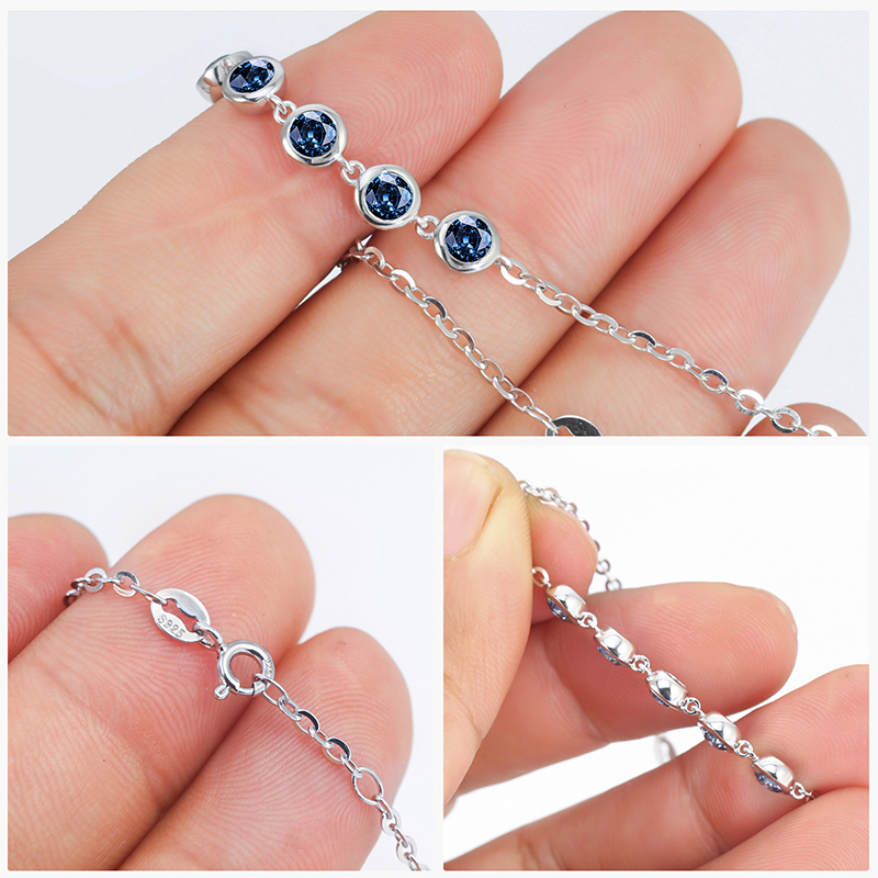 Moissanite Bracelets for Women Royal Blue VVS1 Clarity Moissanite Station Bracelets S925 Sterling Silver Plated 18K White Gold
