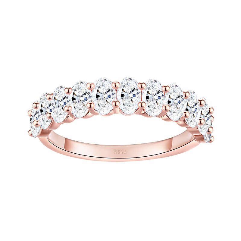 3.3CT Moissanite Wedding Band for Women Oval Cut D Color VVS1 Clarity Half Eternity Ring S925 Sterling Silver 18K Rose Gold