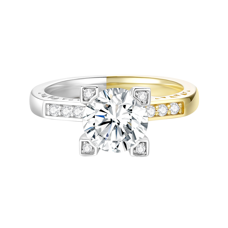 1.5 Carat Moissanite Engagement Rings for Women, Round Cut Solitaire 925 Sterling Silver with 9K Gold Plated Ring