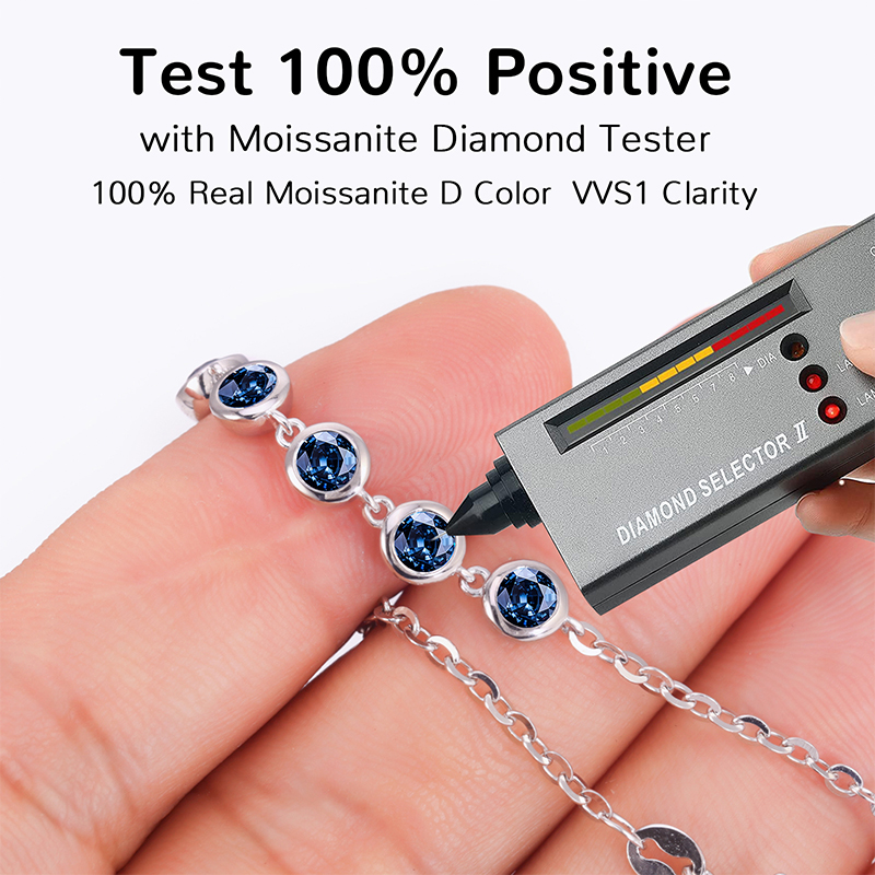 Moissanite Bracelets for Women Royal Blue VVS1 Clarity Moissanite Station Bracelets S925 Sterling Silver Plated 18K White Gold