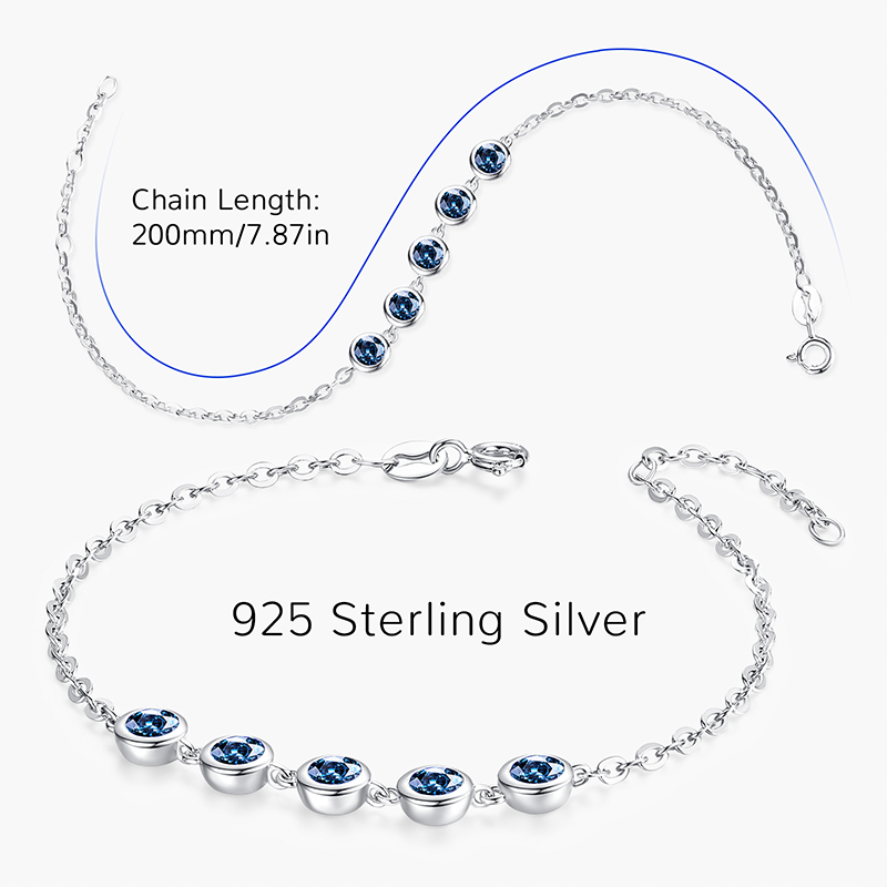 Moissanite Bracelets for Women Royal Blue VVS1 Clarity Moissanite Station Bracelets S925 Sterling Silver Plated 18K White Gold