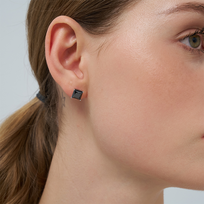 4CT Moissanite Black Stud Earrings, Princess Cut 7mm D Color VVS1 Clarity Screw Back Earrings S925 Sterling Silver with 18K White Gold Plated Hypoallergenic Square Earrings for Him/Her