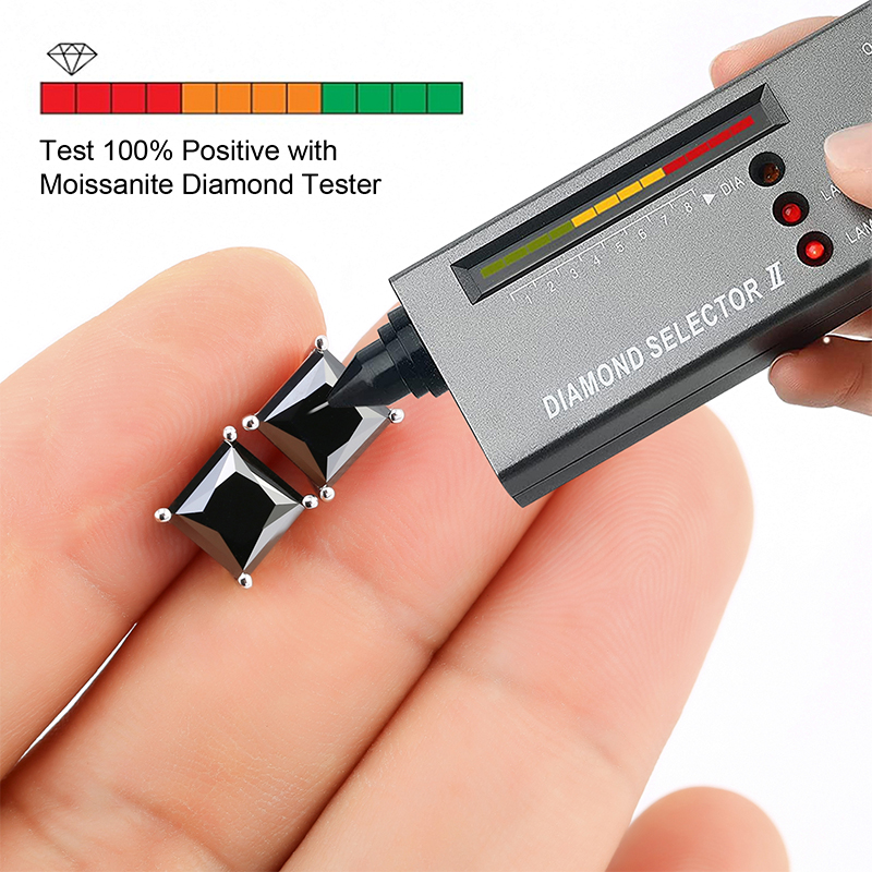 4CT Moissanite Black Stud Earrings, Princess Cut 7mm D Color VVS1 Clarity Screw Back Earrings S925 Sterling Silver with 18K White Gold Plated Hypoallergenic Square Earrings for Him/Her