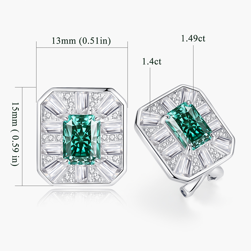 2CT Moissanite Earrings for Women Radiant Cut Fancy Deep Green Color VVS1 Clarity S925 Sterling Silver with 18K Gold Plated Hypoallergenic Earrings Ideal Gift for Her