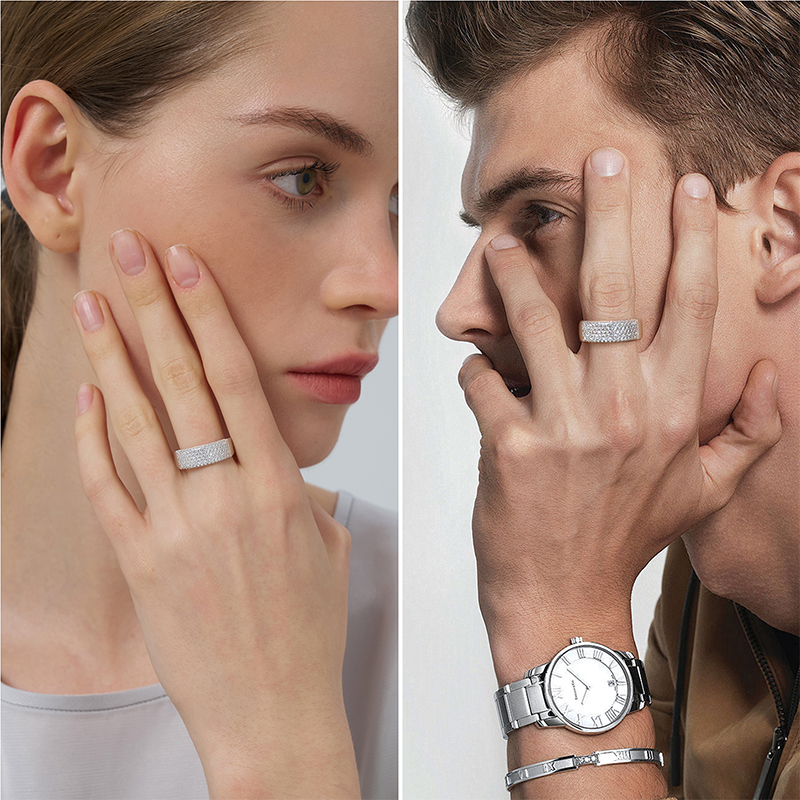 Moissanite Wedding Band for Women Men, D Color VVS1 Round Cut 925 Sterling Silver Promise Engagement Rings Unisex Jewelry