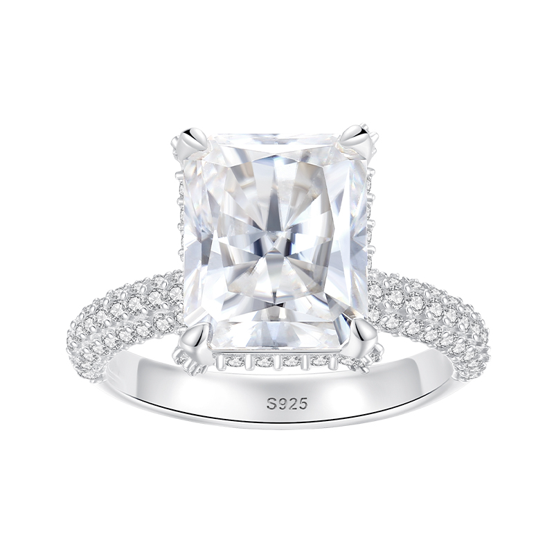 Moissanite Engagement Ring for Women VVS1 Clarity Asscher Cut Lab Created Diamond Wedding Band S925 Sterling Silver with 9K Gold