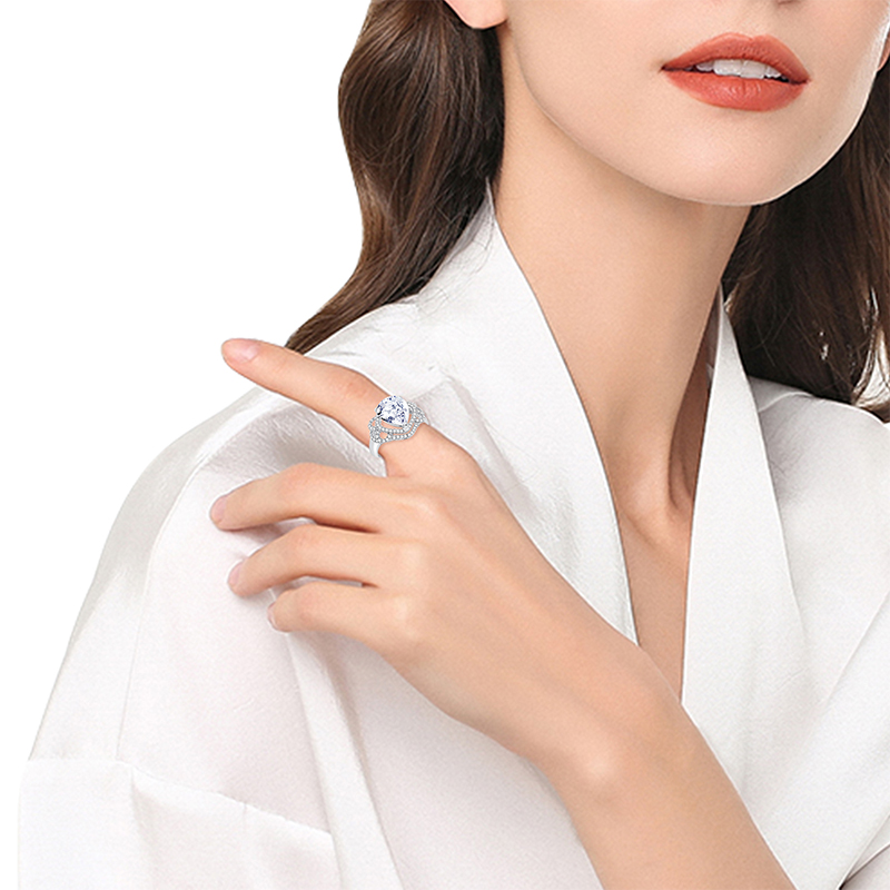 4.5 CT Pear Cut Cubic Zirconia Halo Engagement Ring