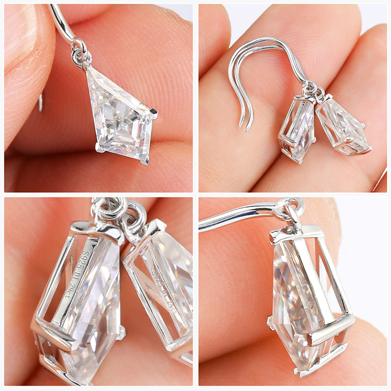 Moissanite Dangle Drop Earrings for Women,2.6CT Kite Cut D Color VVS1 S925 Sterling Silver Hook Earring with 18K White Gold Plated Hypoallerge Dangle Drop Earring