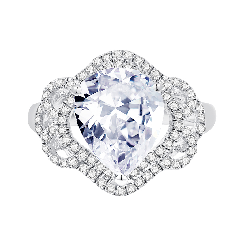 4.5 CT Pear Cut Cubic Zirconia Halo Engagement Ring