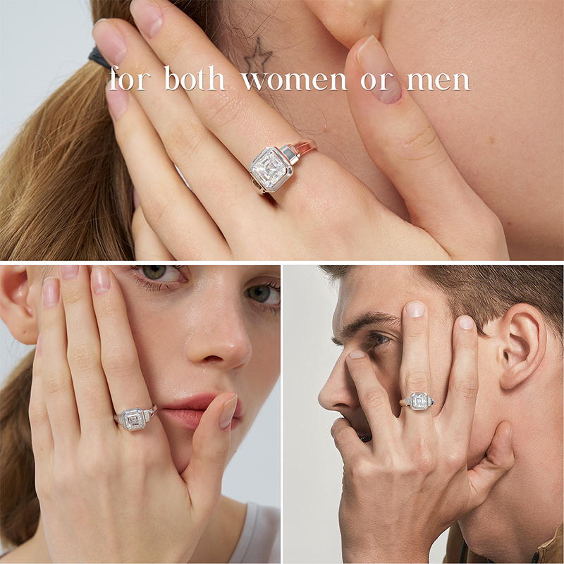 2.5CT Moissanite Solitaire Engagement Ring for Men and Women, Unisex Wedding Ring, 925 Sterling Silver, 18K White Gold Plated