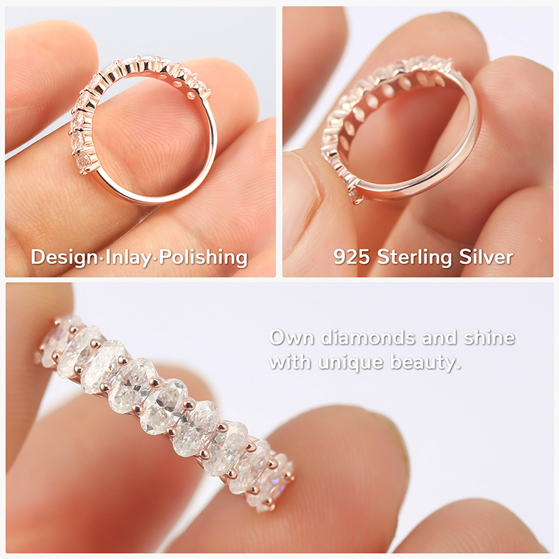 3.3CT Moissanite Wedding Band for Women Oval Cut D Color VVS1 Clarity Half Eternity Ring S925 Sterling Silver 18K Rose Gold