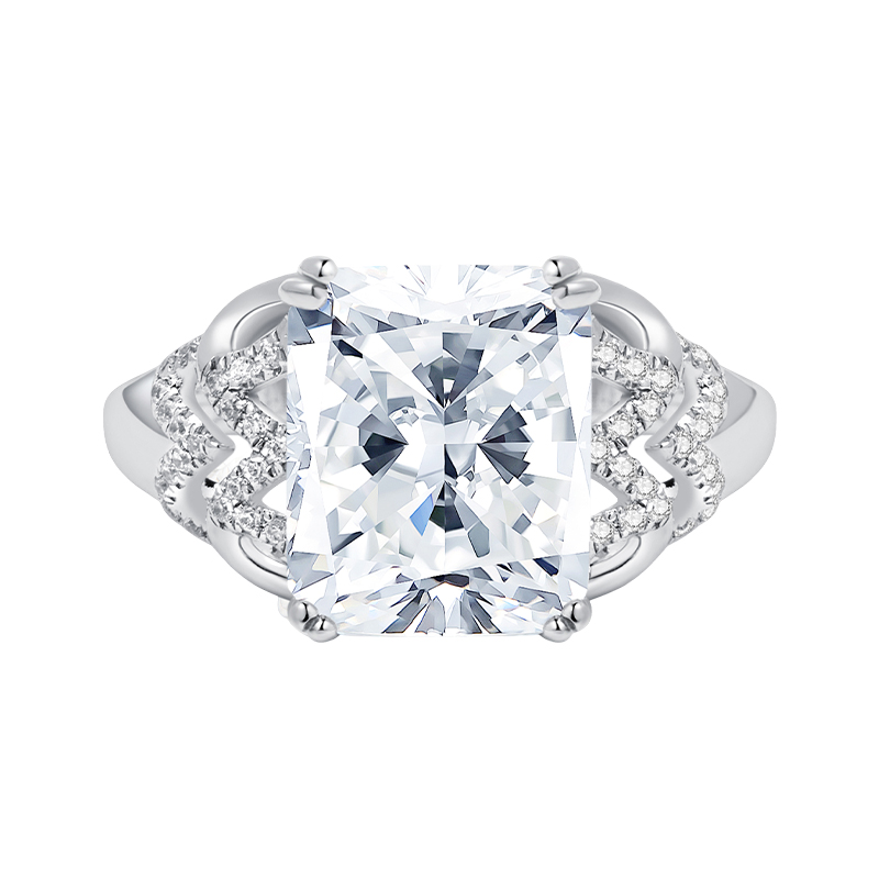 6.5 CT Emerald Cut Cubic Zirconia Engagement Ring