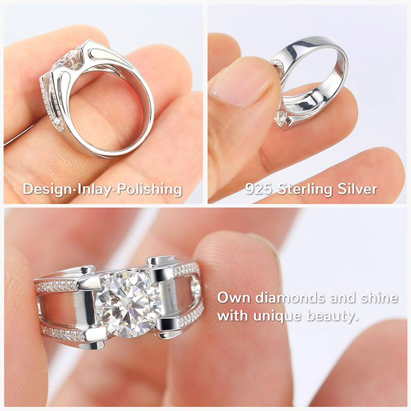 1.5CT Moissanite Engagement Ring S925 Sterling Silver with 18K White Gold Plated D Color VVS1 Clarity Round Cut Vintage Wedding