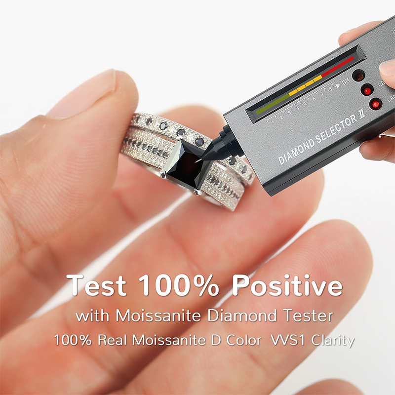 3CT Moissanite Wedding Ring Set for Women Black Asscher Cut D Color VVS1 Moissanite Bridal Set S925 Sterling Silver 18K