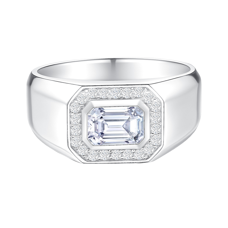 Moissanite Ring for Men, 1.2CT D Color VVS1 Clarity Emerald Cut Vintage Engagement Ring S925 Sterling Silver with 18K White Go