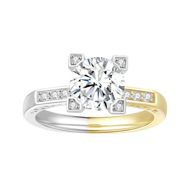 1.5 Carat Moissanite Engagement Rings for Women, Round Cut Solitaire 925 Sterling Silver with 9K Gold Plated Ring