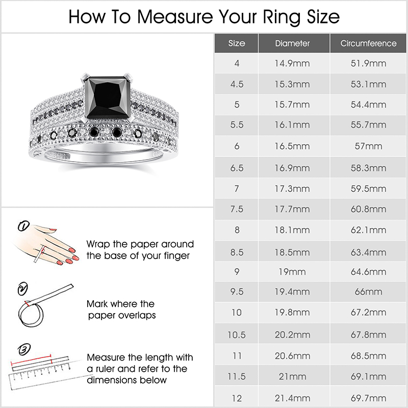 3CT Moissanite Wedding Ring Set for Women Black Asscher Cut D Color VVS1 Moissanite Bridal Set S925 Sterling Silver 18K