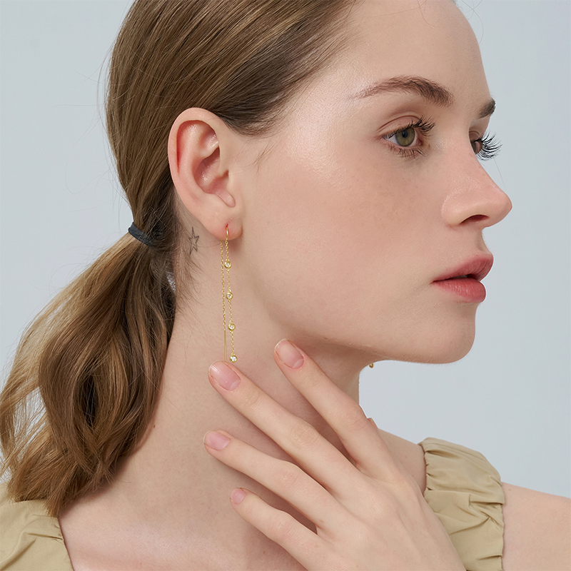 Moissanite Dangle Earrings for Women D Color VVS1 Clarity S925 Sterling Silver with 9K Gold Plated Hypoallergenic Earrings Ideal Gift for Her (0.035, carats)