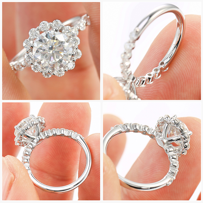 3CT Moissanite Engagement Ring D Color VVS1 round Brilliant Cut Lab Created Diamond Wedding Band S925 Sterling Silver 18K Whit