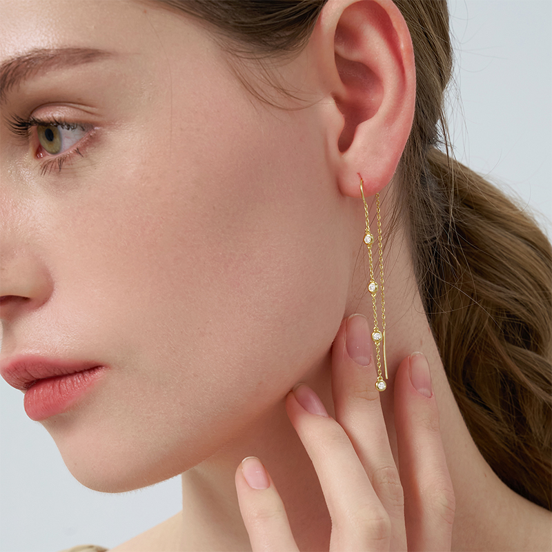 Moissanite Dangle Earrings for Women D Color VVS1 Clarity S925 Sterling Silver with 9K Gold Plated Hypoallergenic Earrings Ideal Gift for Her (0.035, carats)