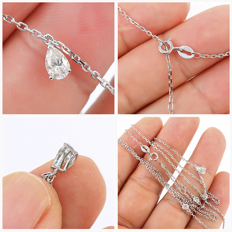 Moissanite Lariat Choker Necklace for Women 925 Sterling Silver 18K White Gold Plated Hypoallergenic Double Layer Pendant