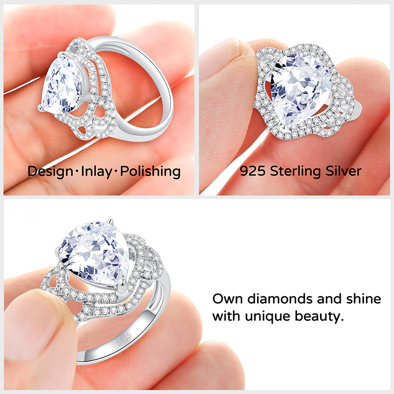 4.5 CT Pear Cut Cubic Zirconia Halo Engagement Ring