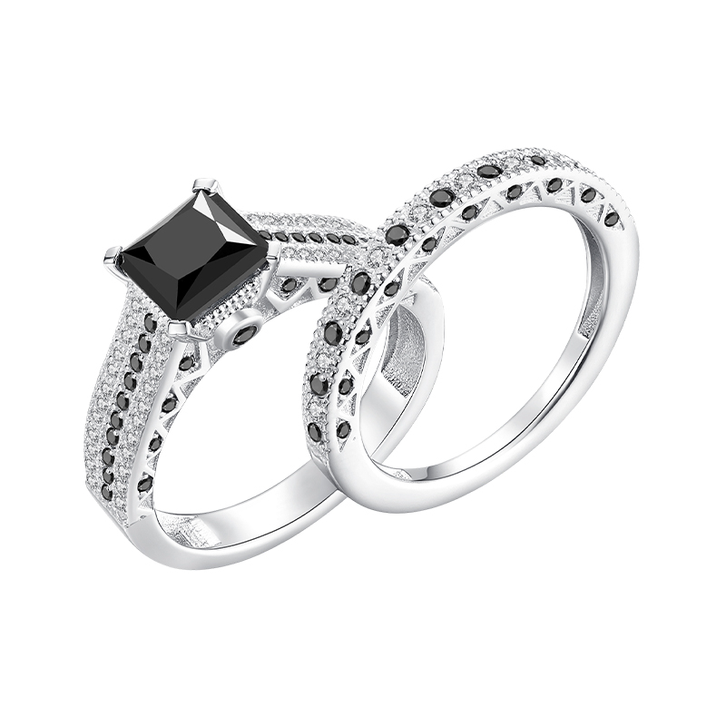 3CT Moissanite Wedding Ring Set for Women Black Asscher Cut D Color VVS1 Moissanite Bridal Set S925 Sterling Silver 18K