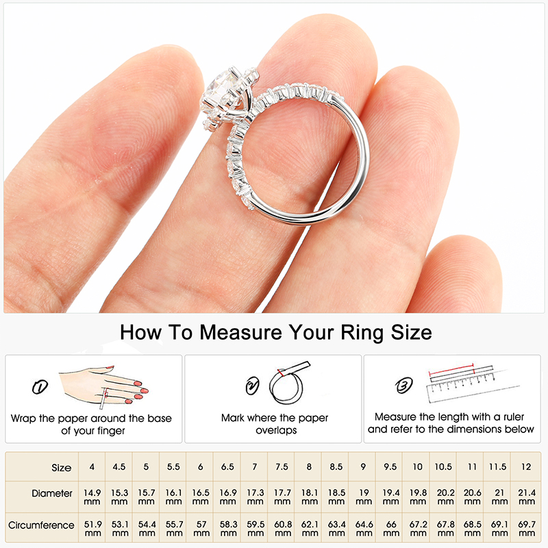3CT Moissanite Engagement Ring D Color VVS1 round Brilliant Cut Lab Created Diamond Wedding Band S925 Sterling Silver 18K Whit