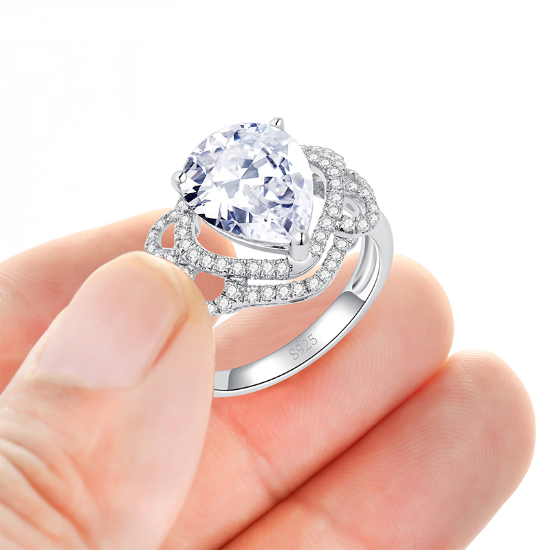 4.5 CT Pear Cut Cubic Zirconia Halo Engagement Ring