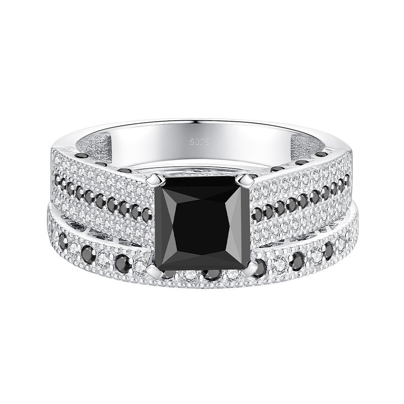 3CT Moissanite Wedding Ring Set for Women Black Asscher Cut D Color VVS1 Moissanite Bridal Set S925 Sterling Silver 18K