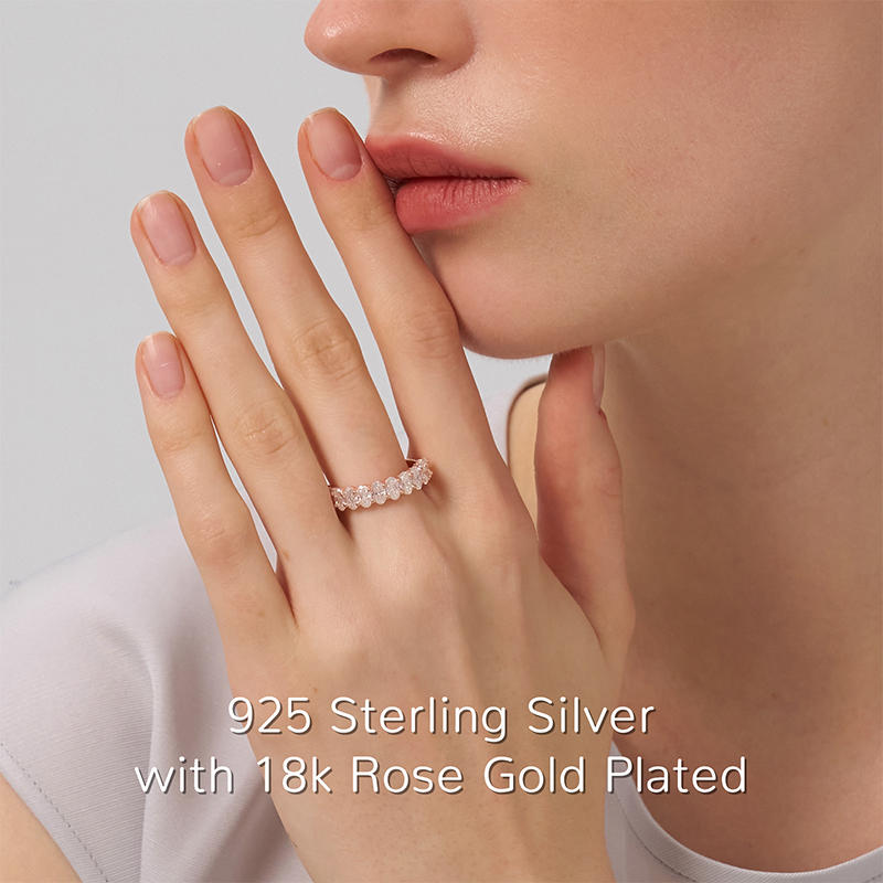 3.3CT Moissanite Wedding Band for Women Oval Cut D Color VVS1 Clarity Half Eternity Ring S925 Sterling Silver 18K Rose Gold