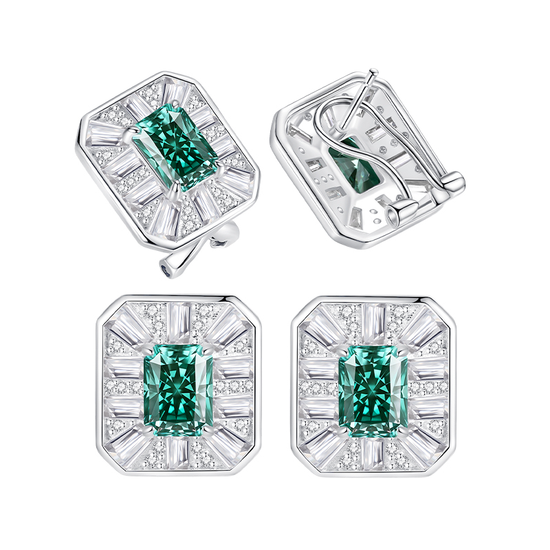 2CT Moissanite Earrings for Women Radiant Cut Fancy Deep Green Color VVS1 Clarity S925 Sterling Silver with 18K Gold Plated Hypoallergenic Earrings Ideal Gift for Her