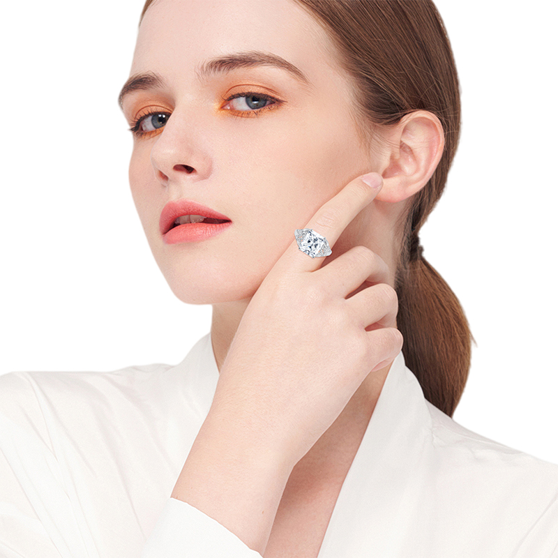 6.5 CT Emerald Cut Cubic Zirconia Engagement Ring