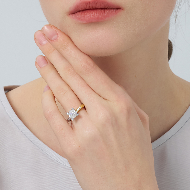 1.5 Carat Moissanite Engagement Rings for Women, Round Cut Solitaire 925 Sterling Silver with 9K Gold Plated Ring