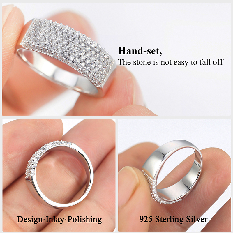 Moissanite Wedding Band for Women Men, D Color VVS1 Round Cut 925 Sterling Silver Promise Engagement Rings Unisex Jewelry