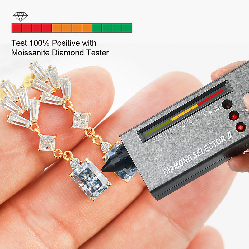 5.2CT Moissanite Dangle Drop Earrings for Women Radiant Cut Fancy Light Blue Color VVS1 Clarity Earrings S925 Sterling Silver with 9K Gold Plated Hypoallergenic Square Jewelry Ideal Gift for Her