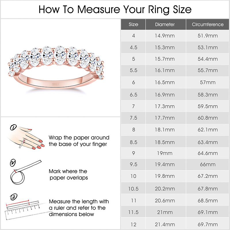 3.3CT Moissanite Wedding Band for Women Oval Cut D Color VVS1 Clarity Half Eternity Ring S925 Sterling Silver 18K Rose Gold