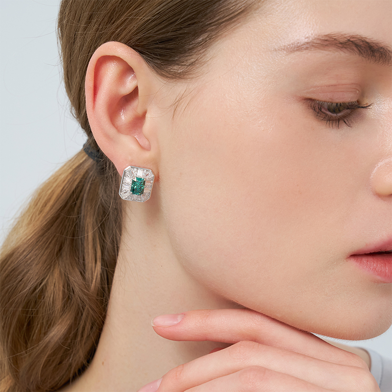 2CT Moissanite Earrings for Women Radiant Cut Fancy Deep Green Color VVS1 Clarity S925 Sterling Silver with 18K Gold Plated Hypoallergenic Earrings Ideal Gift for Her